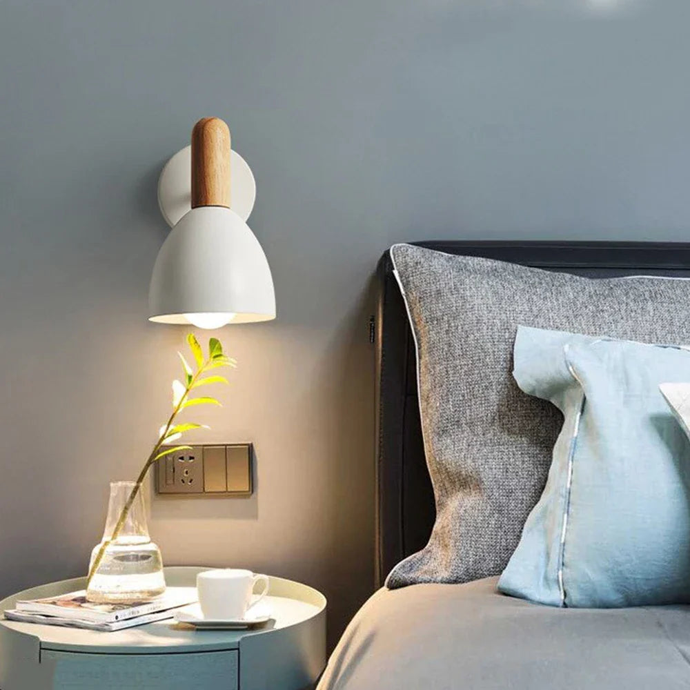 Nordic Wooden Wall Lamp | Adjustable Bedside Light