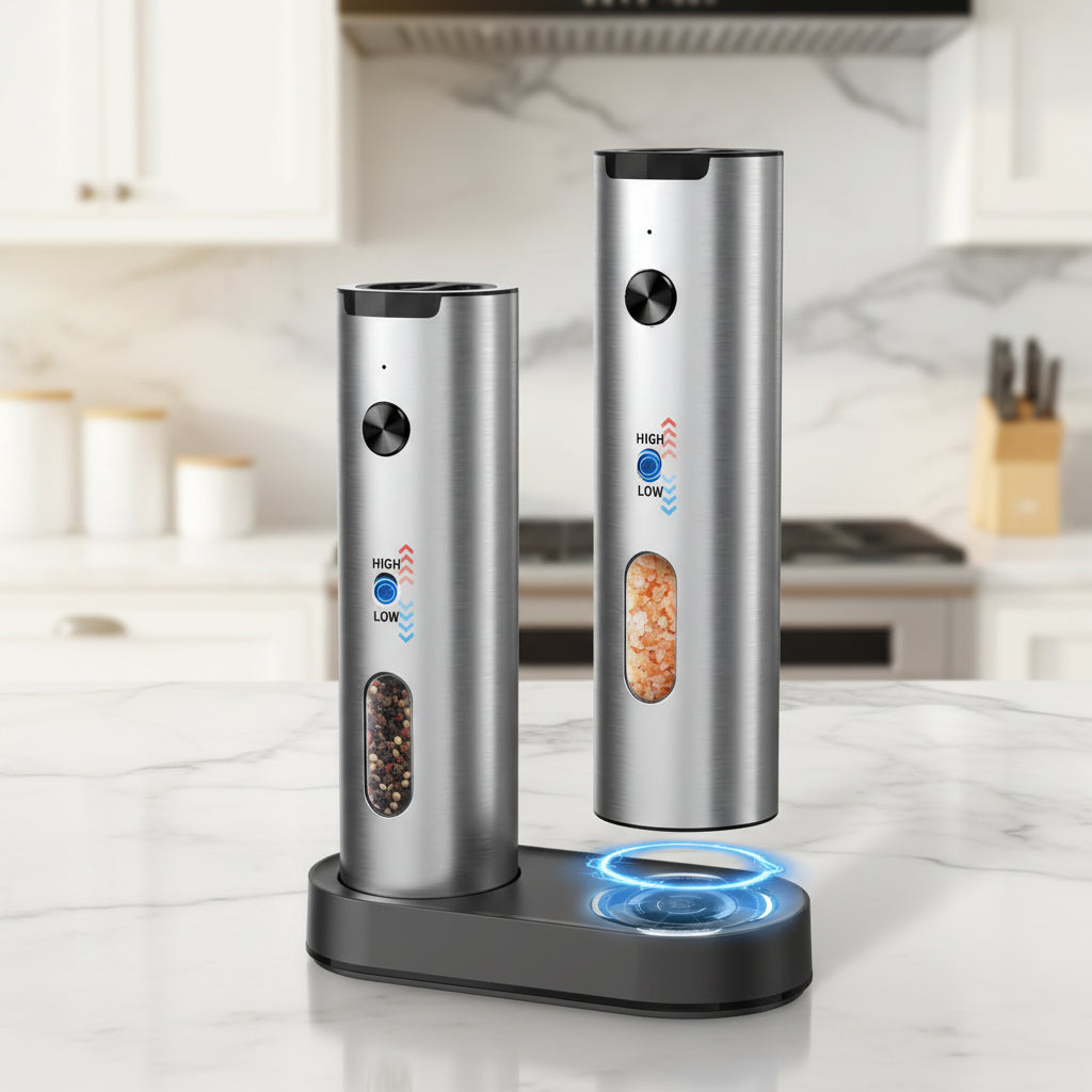 Electric Salt Pepper Grinder Set USB Rechargeable Power Base