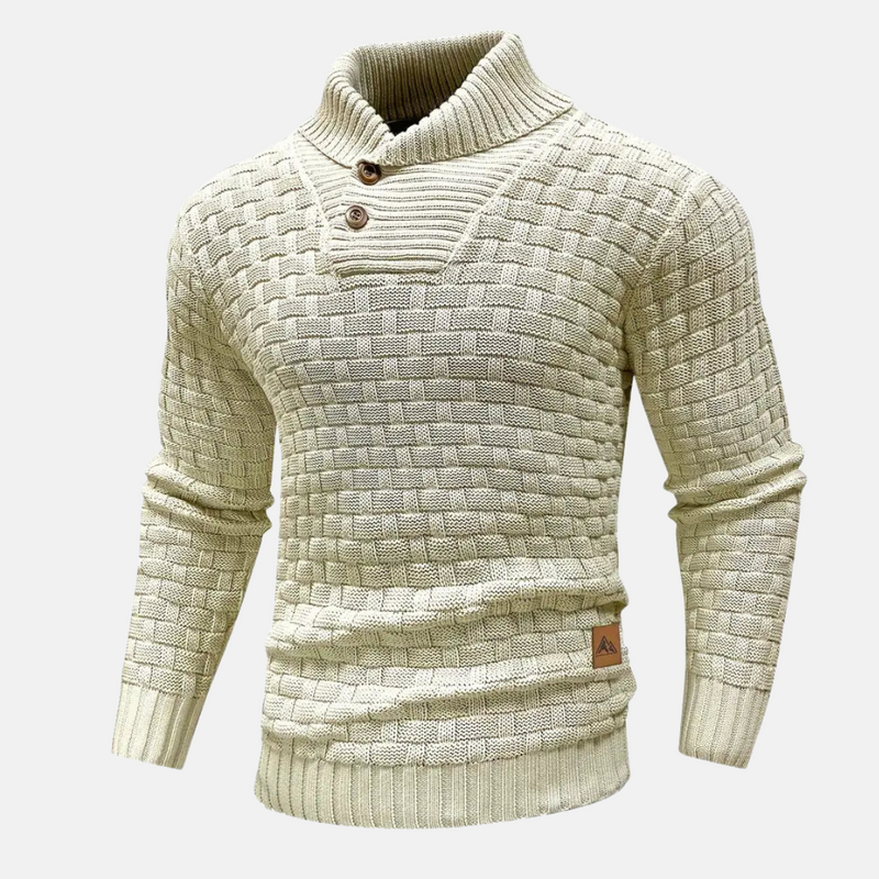 Men's Cozy Shawl Collar Textured Knit Sweater with Stylish Button Detail - Versatile Jumper for Every Occasion