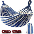 Canvas Double Hammock | Anti-Roll Swing Bed with Wooden Spreaders for Camping & Outdoors