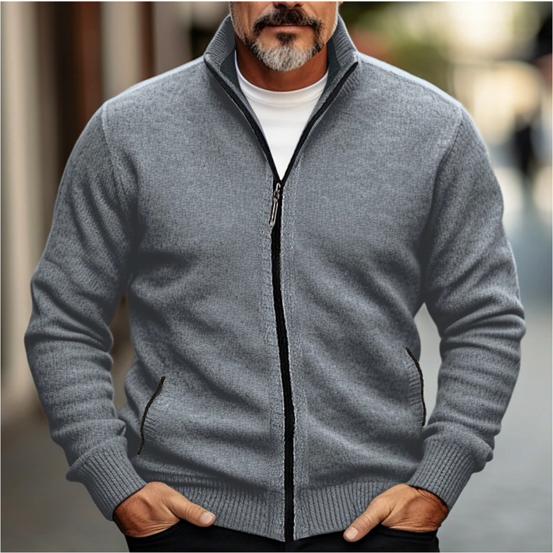 Men's High Collar Zip-Up Cardigan - Soft Knit Sweater for Maximum Comfort & Style