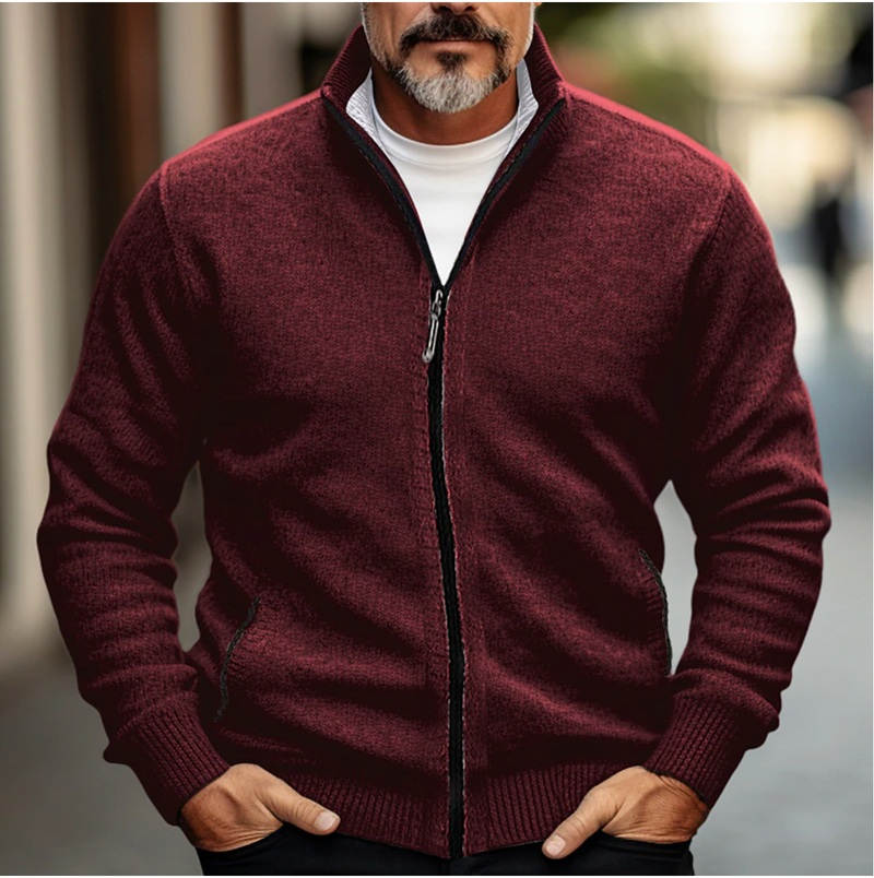 Men's High Collar Zip-Up Cardigan - Soft Knit Sweater for Maximum Comfort & Style
