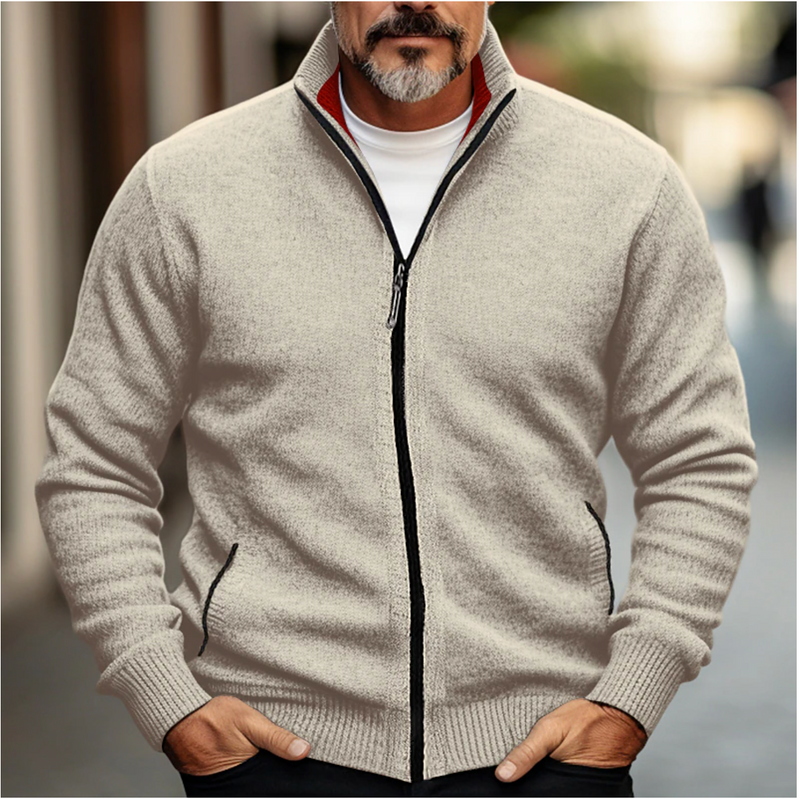 Men's High Collar Zip-Up Cardigan - Soft Knit Sweater for Maximum Comfort & Style