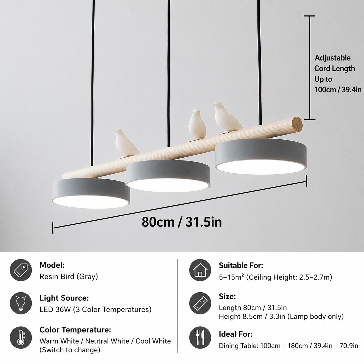 Sienna Bird Round Chandelier | Modern Nature-Inspired LED Ceiling Light