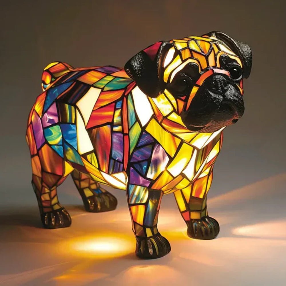 Table Lamp Stained Glass Dog Mosaic Animal Light Bedroom
