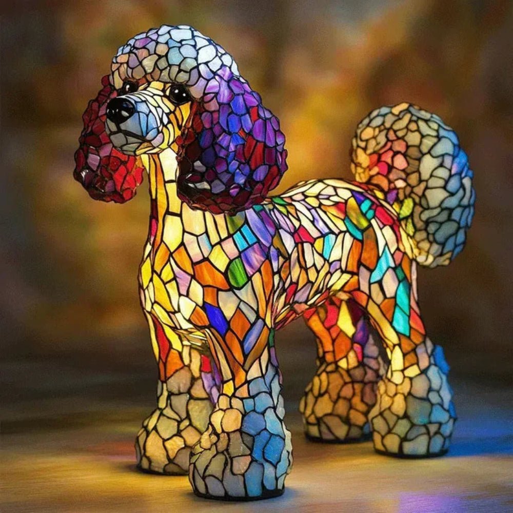 Table Lamp Stained Glass Dog Mosaic Animal Light Bedroom
