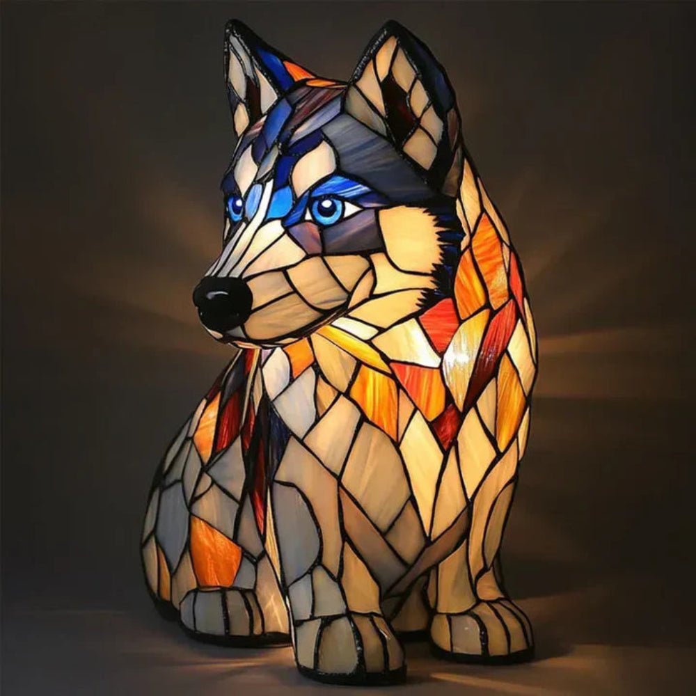 Table Lamp Stained Glass Dog Mosaic Animal Light Bedroom