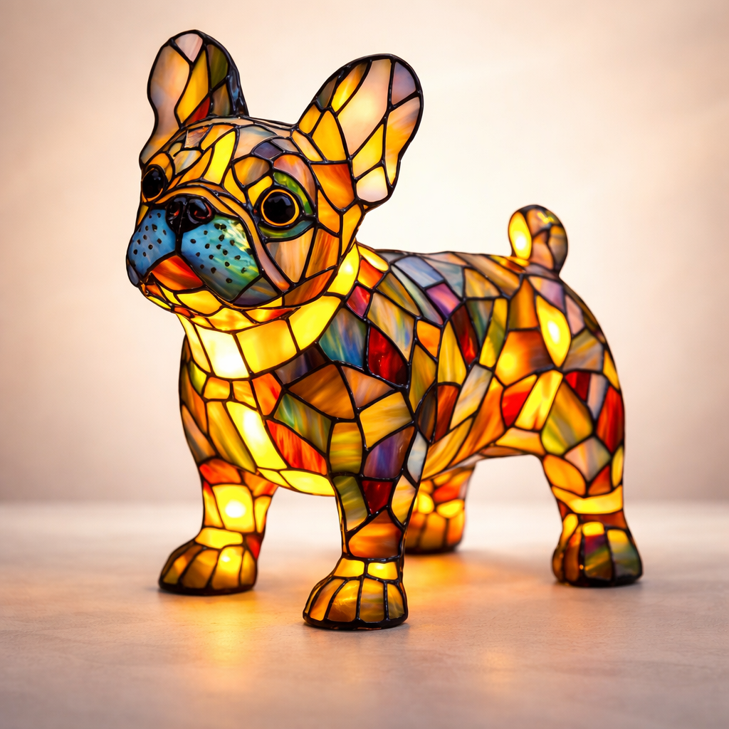 Table Lamp Stained Glass Dog Mosaic Animal Light Bedroom