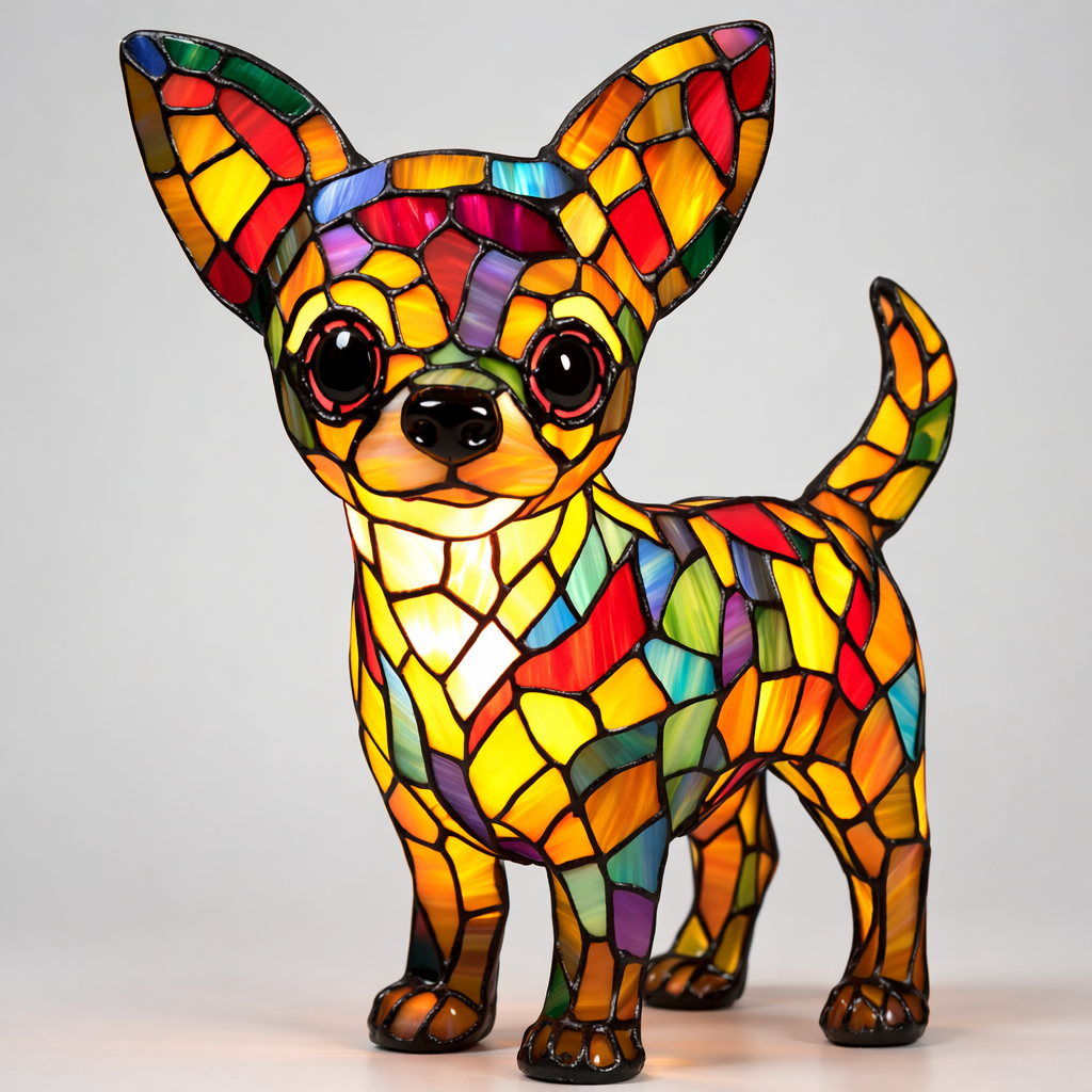 Stained Glass Dog Lamp LED Table Night Light Bedroom Desk