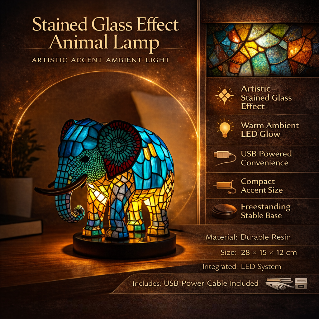 Table Lamp Animal Stained Glass Style LED Accent Light