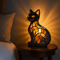 Table Lamp Cat Stained Glass Style Night Light