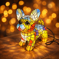 Table Lamp Stained Glass Dog Figurine Accent Light
