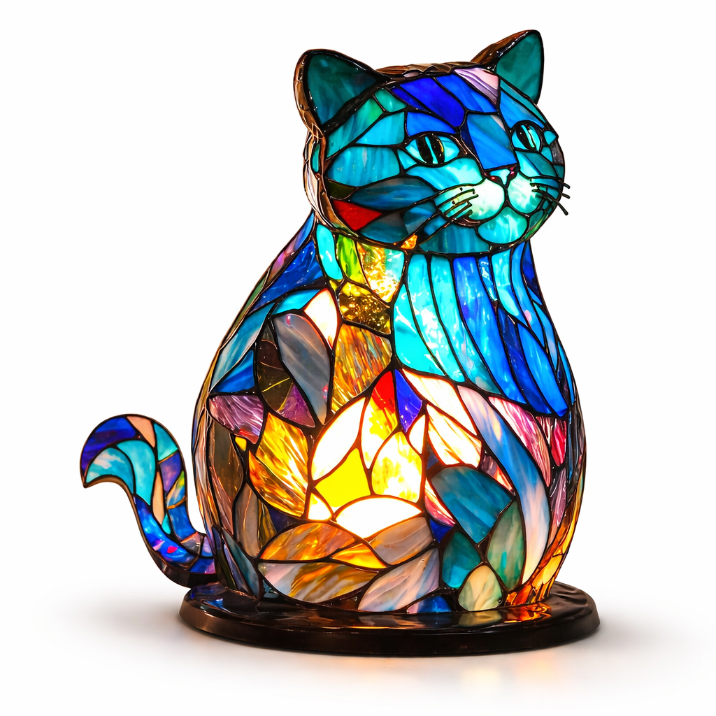 Table Lamp Stained Glass Animal LED Accent Light Bedroom
