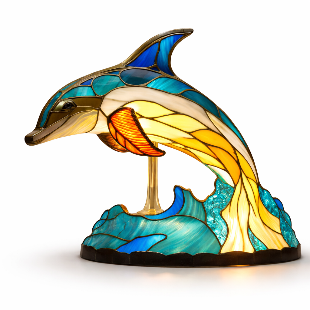 Table Lamp Stained Glass Animal LED Accent Light Bedroom
