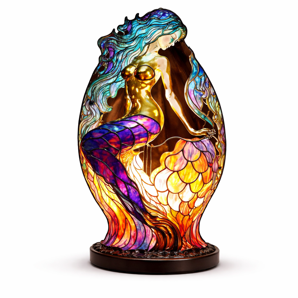 Table Lamp Stained Glass Animal LED Accent Light Bedroom