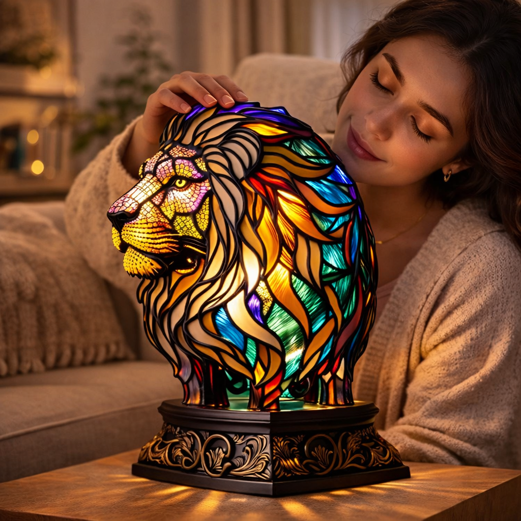 Table Lamp Stained Glass Animal LED Accent Light Bedroom