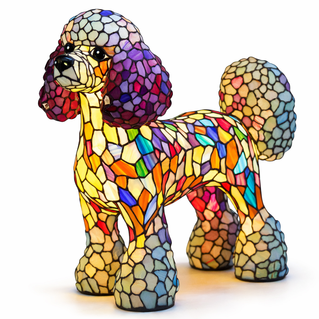 Table Lamp Stained Glass Dog Animal Light Bedroom Desk
