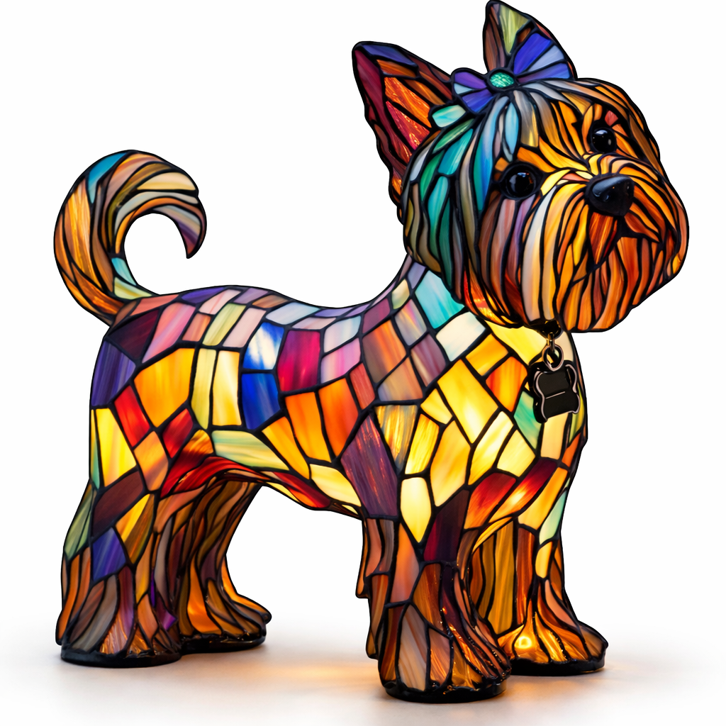 Table Lamp Stained Glass Dog Animal Light Bedroom Desk
