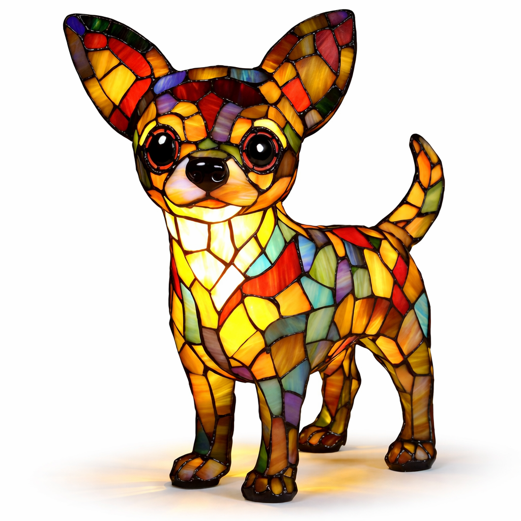 Table Lamp Stained Glass Dog Animal Light Bedroom Desk