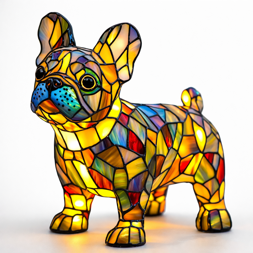 Table Lamp Stained Glass Dog Animal Light Bedroom Desk