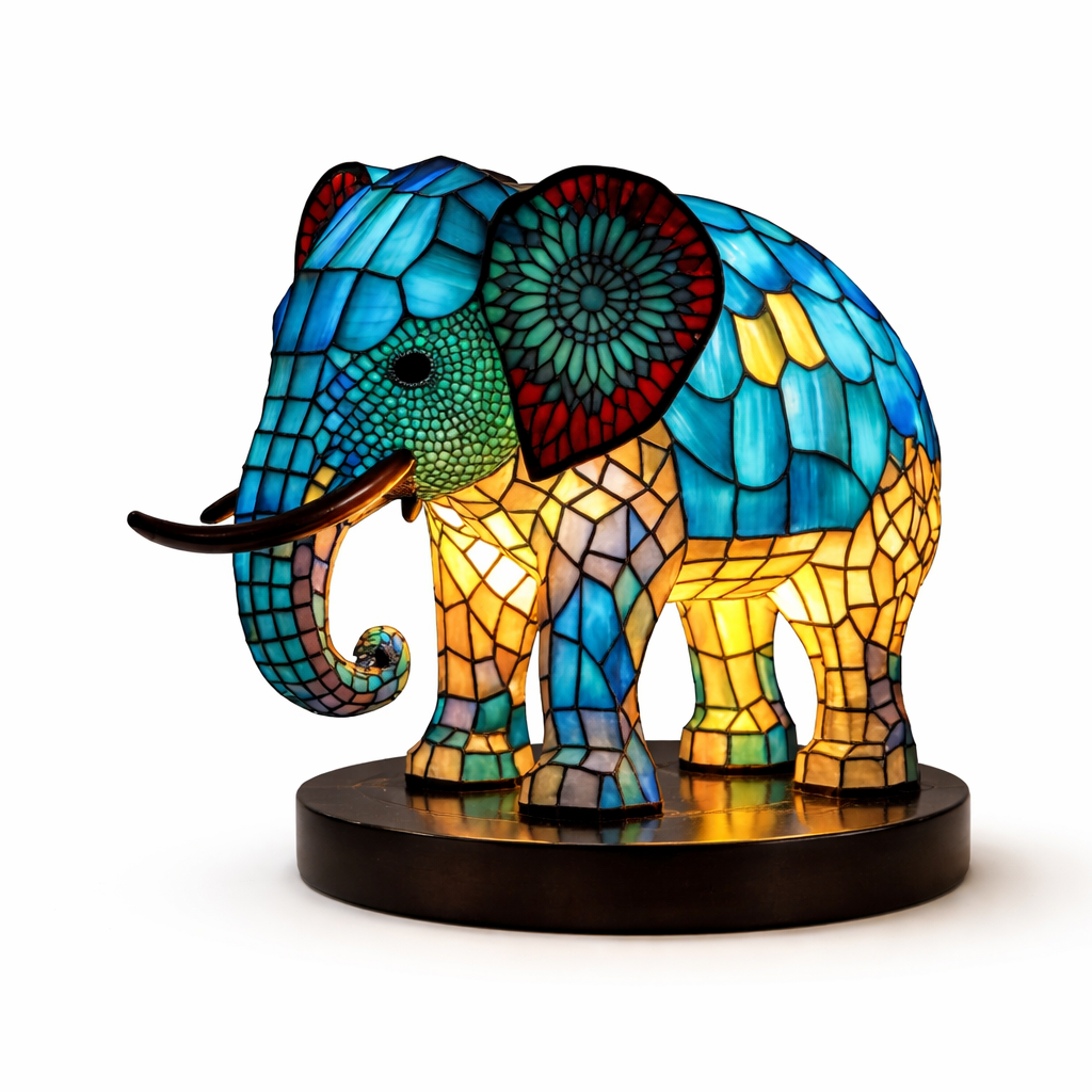 Table Lamp Stained Glass Animal LED Accent Light Bedroom