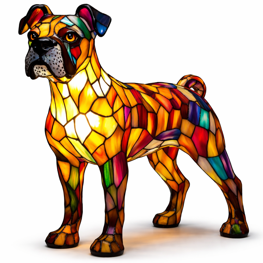 Table Lamp Stained Glass Dog Animal Light Bedroom Desk