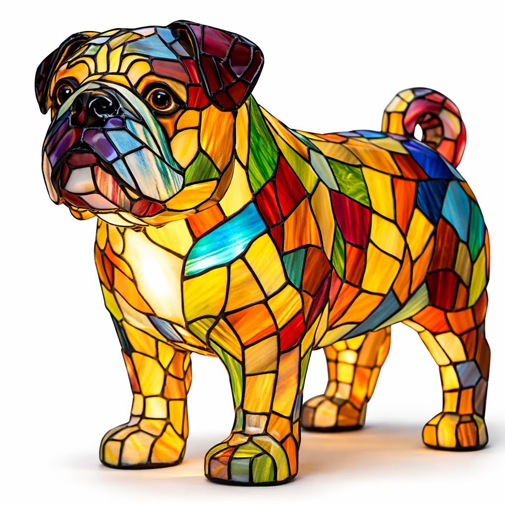 Table Lamp Stained Glass Dog Animal Light Bedroom Desk