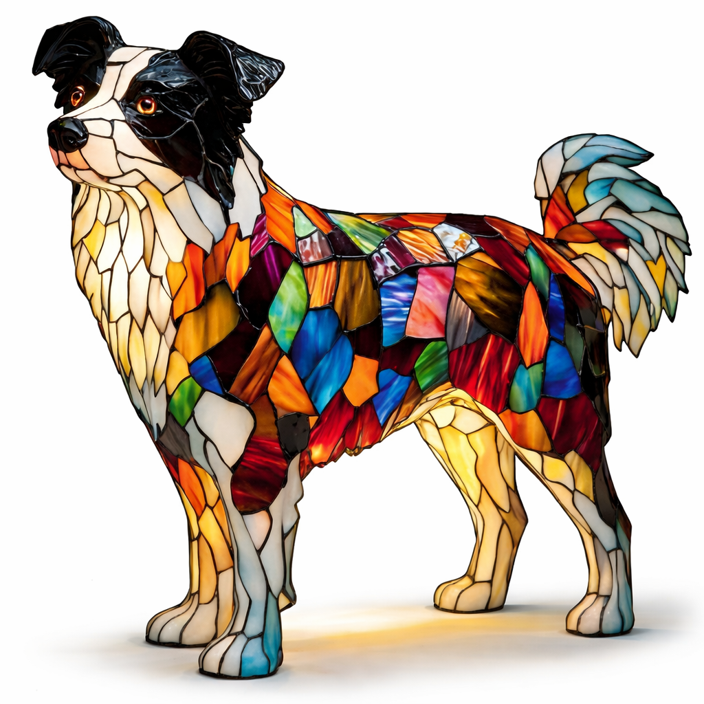Table Lamp Stained Glass Dog Animal Light Bedroom Desk