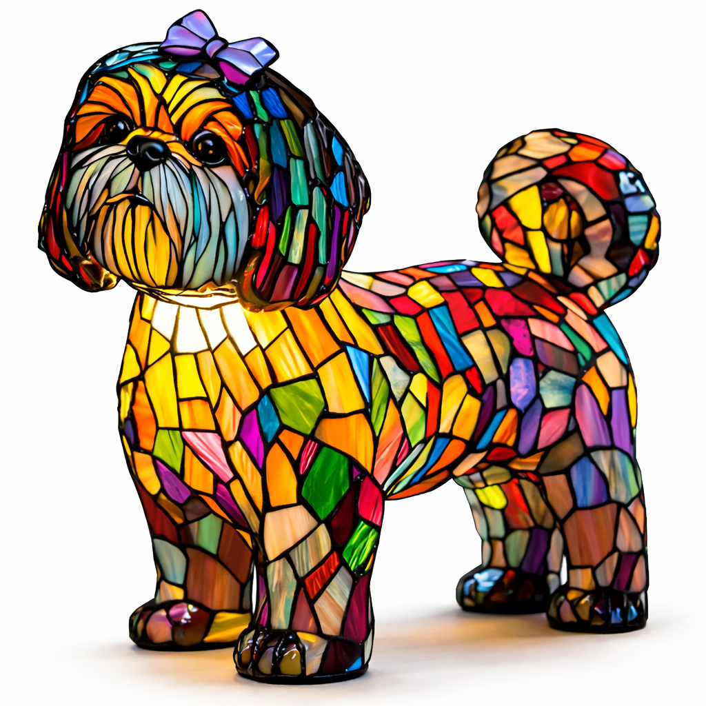 Table Lamp Stained Glass Dog Animal Light Bedroom Desk
