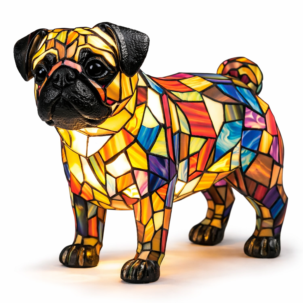 Table Lamp Stained Glass Dog Animal Light Bedroom Desk
