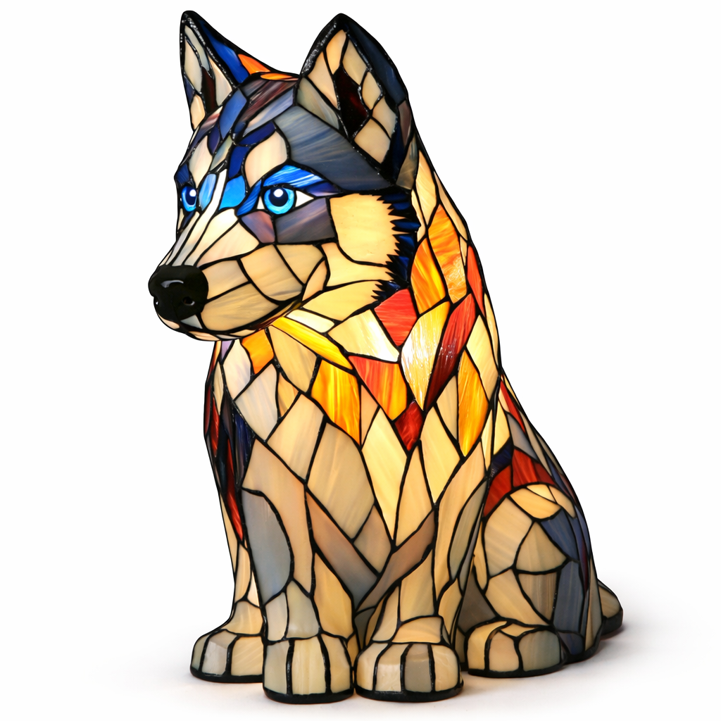 Table Lamp Stained Glass Dog Animal Light Bedroom Desk