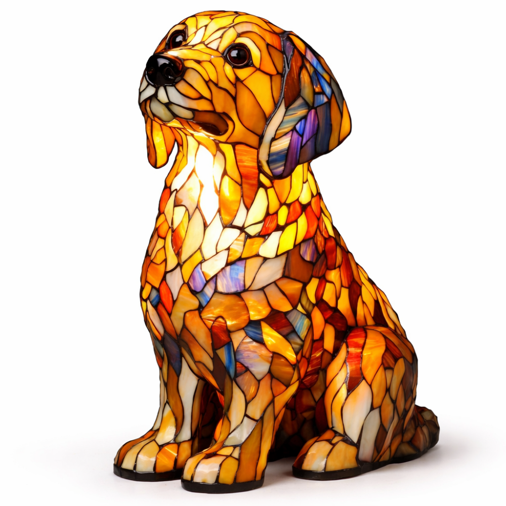 Table Lamp Stained Glass Dog Animal Light Bedroom Desk