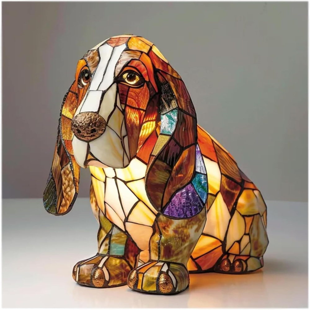 Table Lamp Stained Glass Dog LED Night Light Decorative Desk Lamp