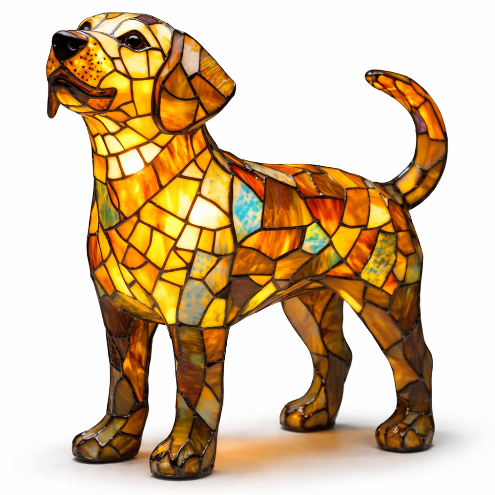 Table Lamp Colorful Stained Glass Dog LED Decorative Night Light