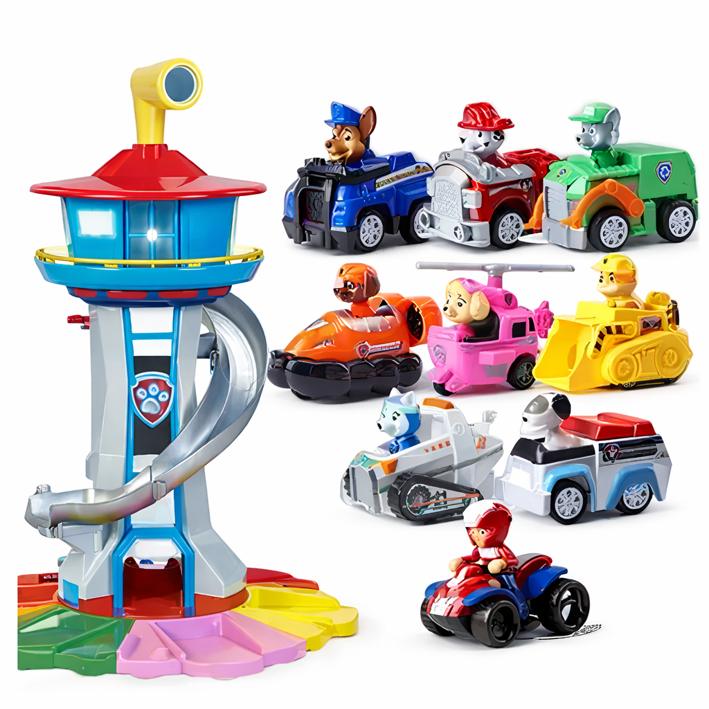 Toy Car Playset Slide Tower Racing Track Set