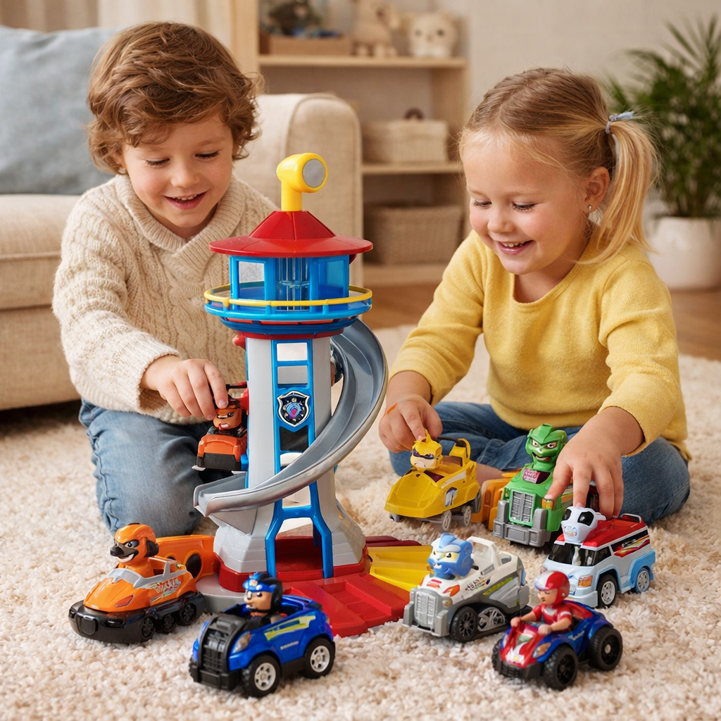 Toy Car Playset Slide Tower Racing Track Set