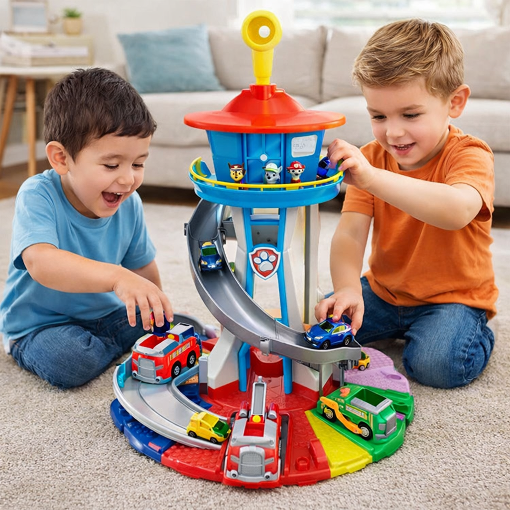 Toy Car Playset Slide Tower Racing Track Set