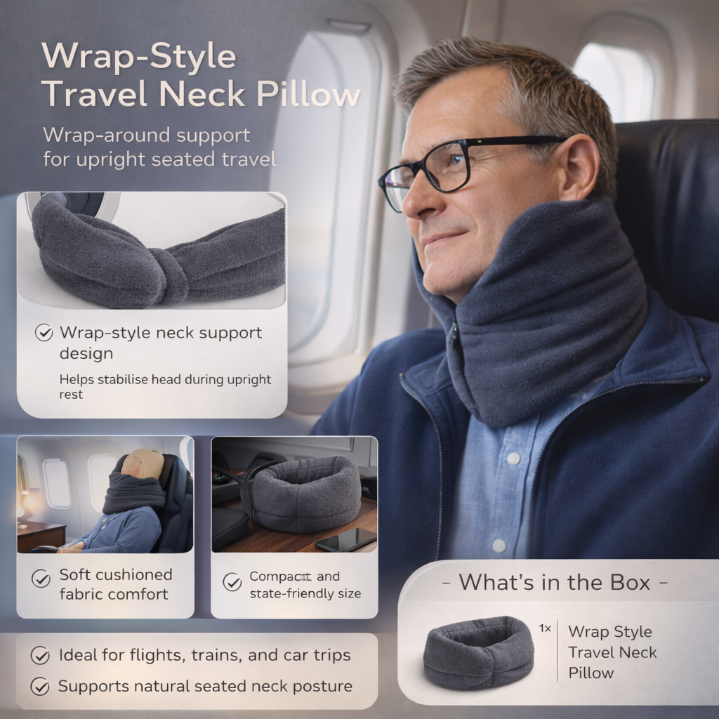 Travel Pillow Wrap Style Compact Neck Support Upright Rest