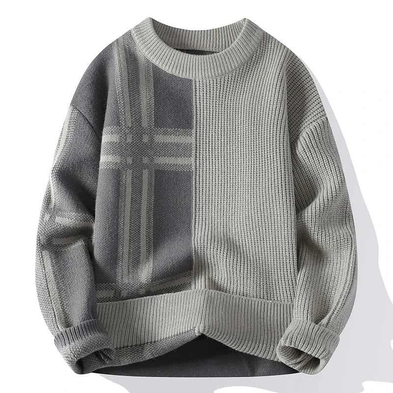 Men's Modern Minimalist Patchwork Crew Neck Jumper - Versatile Stylish Knitwear for Every Occasion