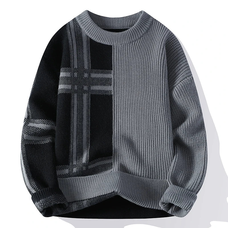 Men's Modern Minimalist Patchwork Crew Neck Jumper - Versatile Stylish Knitwear for Every Occasion