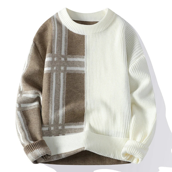 Men's Modern Minimalist Patchwork Crew Neck Jumper - Versatile Stylish Knitwear for Every Occasion