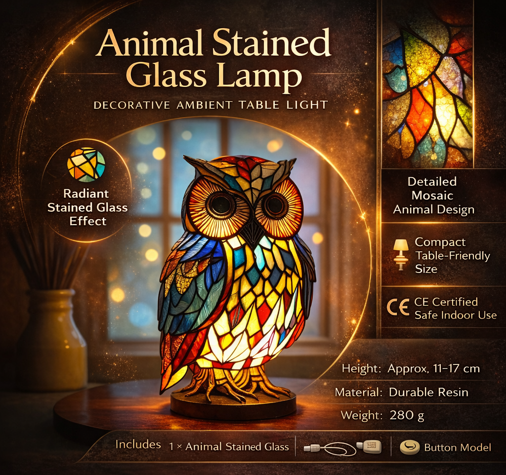 Table Lamp Animal Stained Glass Effect Decorative Light