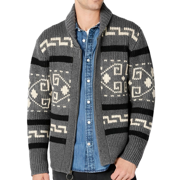 Men's Tribal Knit Shawl Collar Zip-Up Cardigan - Cozy Stylish Design for Ultimate Comfort & Warmth