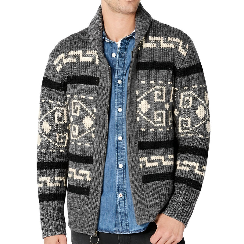 Men's Tribal Knit Shawl Collar Zip-Up Cardigan - Cozy Stylish Design for Ultimate Comfort & Warmth