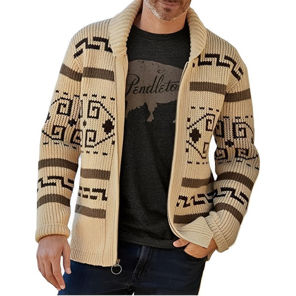 Men's Tribal Knit Shawl Collar Zip-Up Cardigan - Cozy Stylish Design for Ultimate Comfort & Warmth