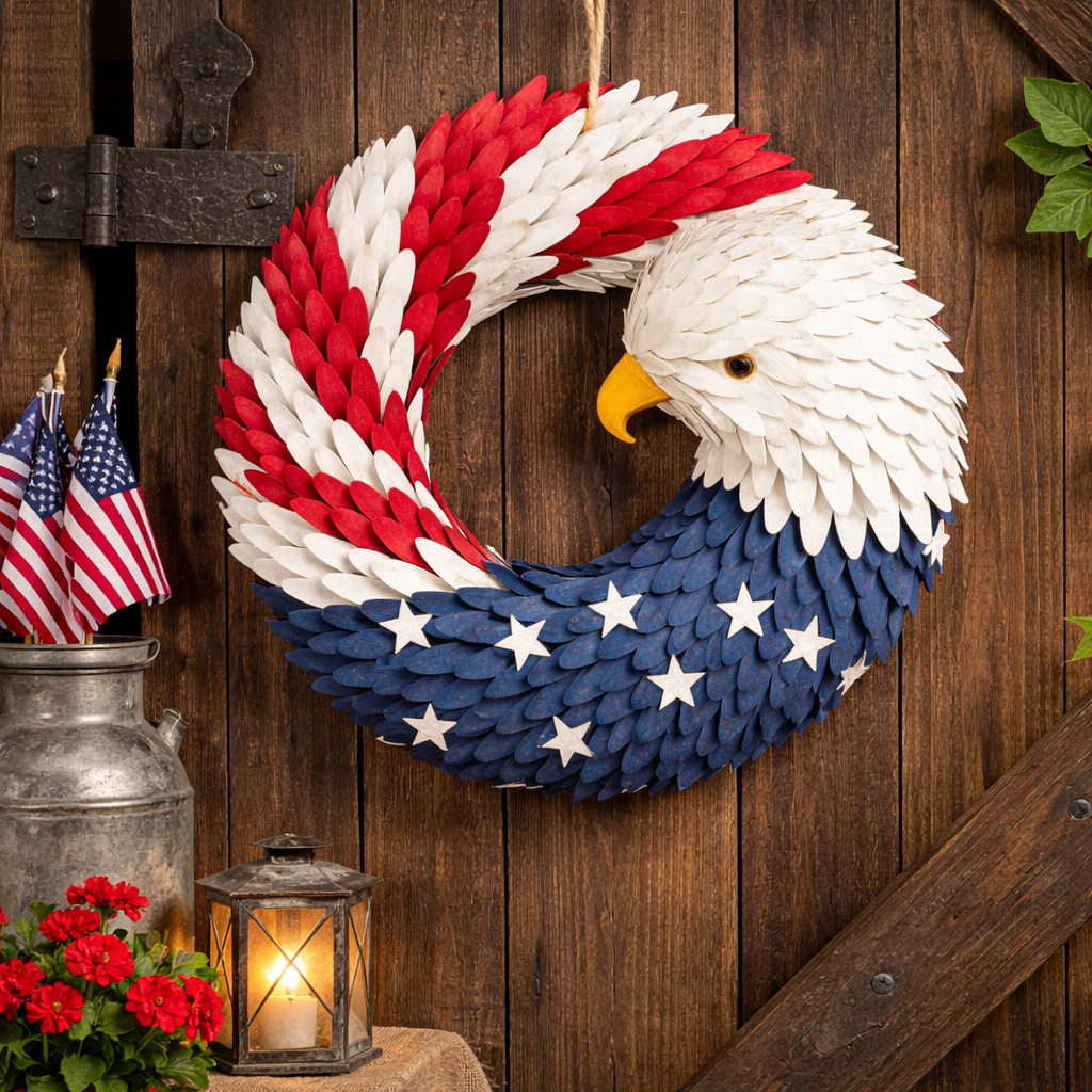 Wall Art Veterans Eagle Wreath Boxwood Door Wall Display