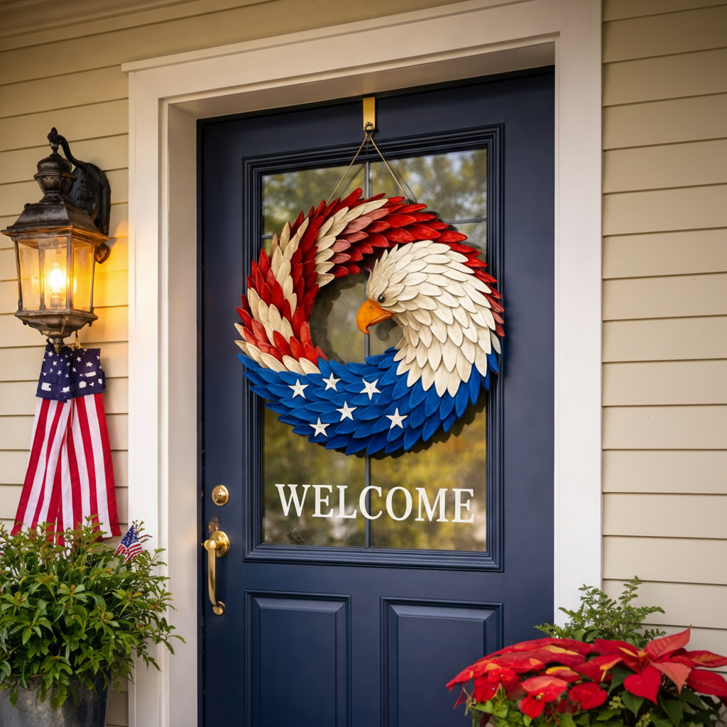 Wall Art Veterans Eagle Wreath Boxwood Door Wall Display
