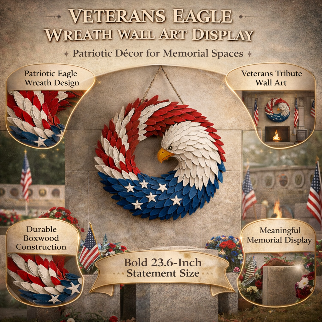 Wall Art Veterans Eagle Wreath Boxwood Door Wall Display