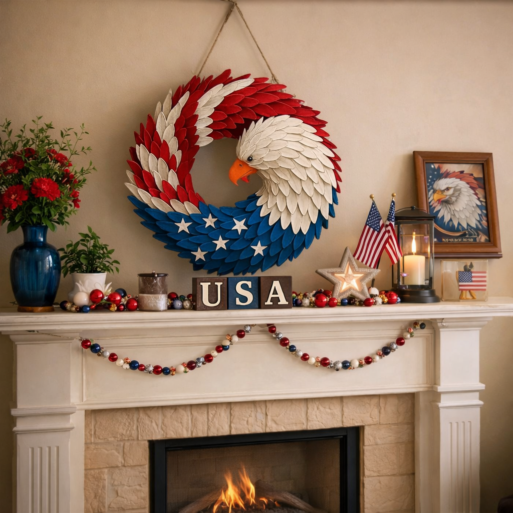 Wall Art Veterans Eagle Wreath Boxwood Door Wall Display