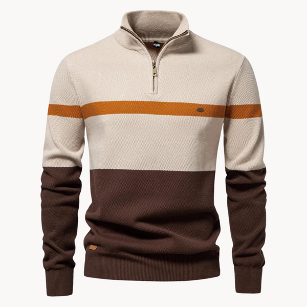 Men's Stylish Color Block Quarter-Zip Jumper - Comfortable Casual Sweater for Everyday Wear